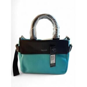Tahari Vegan Leather Satchel Handbag Turquoise and Black Shoulder Bag Crossbody